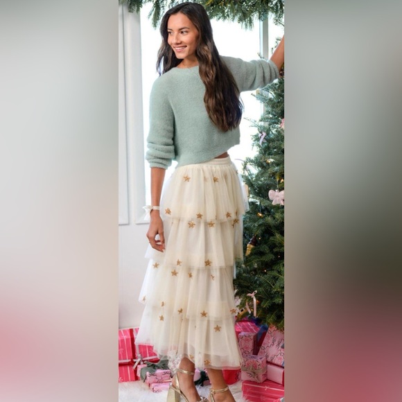 Altar'd State Cream Skirt with Gold Star Details - Picture 4 of 4